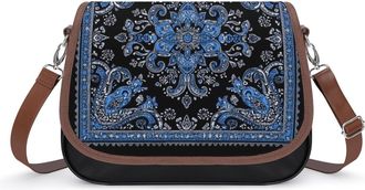 Generic Blue Paisley Bandana Crossbody Bag Womens Handbag PU Message Bags Shoulder Purse with Adjustable Strap