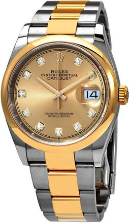 Rolex Datejust 36 Champagne Diamond Dial Mens Steel and 18k Yellow Gold Oyster Watch 126203CDO