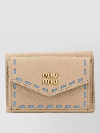 Miu Miu leather wallet envelope flap contrast stitching