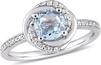 Mimi & Max Sky-Blue Topaz 1/6ct TW Diamond Spiral Ring 10k White Gold