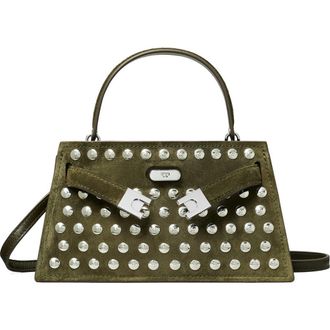 Tory Burch Petite Lee Radziwill Studded Suede Double Bag in Dark Green at Nordstrom
