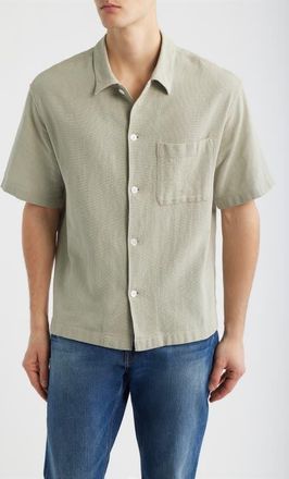 Frame Denim Open Weave Short Sleeve Button-Up Shirt in Moss Green at Nordstrom, Size Xx-Large
