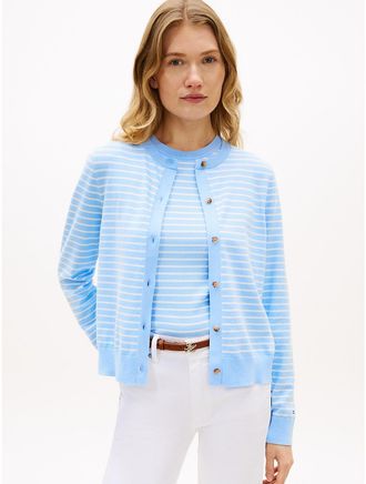 Tommy Hilfiger Womens Crewneck Cardigan - Blue - XXS