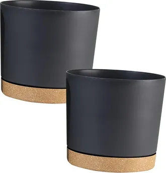 OEM Maceta Redonda De Doble Capa - Negra Y Gris