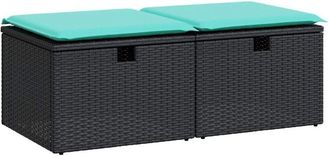 vidaXL 2 Piece Garden Sofa Set with Cushions Black Poly Rattan Acacia Vidaxl