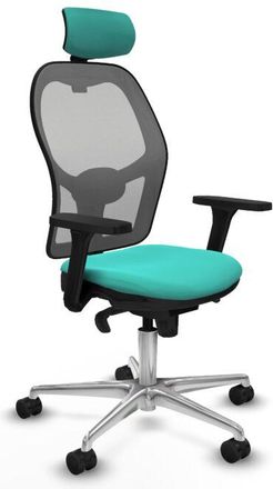 Piqueras y Crespo Piqueras Y Crespo - Jorquera Sincro Malla Gris Similpiel Turquesa Brazos 3d Base Aluminio Cabecero 2d Ruedas 65mm Nailon