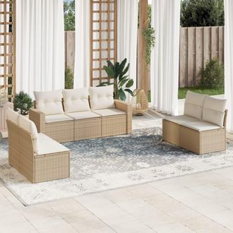 vidaXL Vidaxl - Set Sof&aacute;s De Jard&iacute;n 7 Piezas Y Cojines Rat&aacute;n Sint&eacute;tico Beige