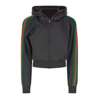 Gucci Zip Jacket van katoenjersey met Web-lint - Dames - Sweatshirts & Hoodies - Zwart - Maat: L Katoen