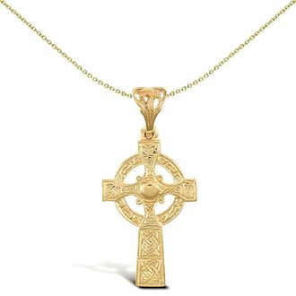 Jewelco London Solid 9ct Gold Celtic Halo Cross Pendant - JPX032