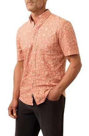 Faherty Breeze Short Sleeve Button-Down Shirt in Coral Beach Floral at Nordstrom Rack, Size Xx-Large