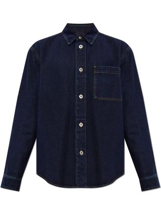 Burberry logo-embroidered shirt - men - Cotton - 48 - Blue
