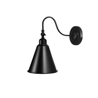 OEM L&aacute;mpara De Pared Con Espejo, Negra, De Hierro Forjado Giratoria Con Bombilla