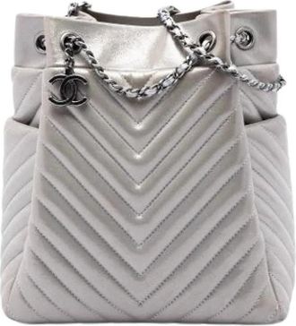 Chanel Pre-owned Quilted Bucket Bag - Dames - Vintage Tas - Grijs - ONE Size - Leer - Vintage