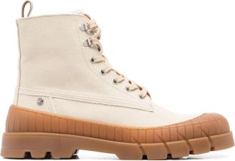 Kenzo Lace-Up Laars met Rits aan de Zijkant en Rubberen Zool - Heren - Veterlaarzen - Beige - 43 EU - Leer - Schoenen