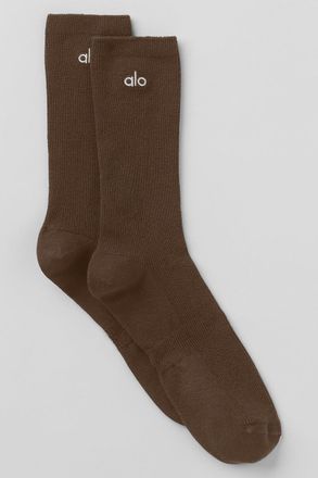 Alo | Half-Crew Understated Socks in Espresso Brown, Size: Medium