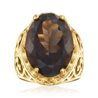 Ross-Simons Smoky Quartz Ring in 18kt Gold Over Sterling