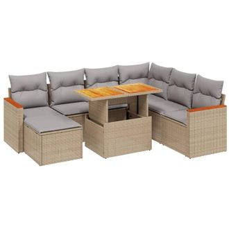 vidaXL Vidaxl - Juego De Sof&aacute;s De Jard&iacute;n Con Cojines Beige 8 Pzas Rat&aacute;n Pe