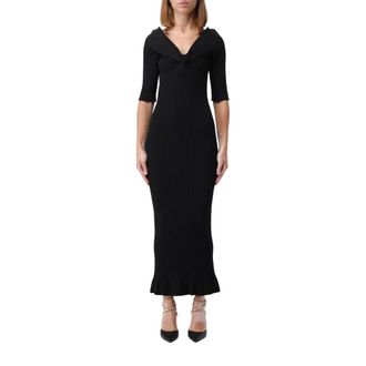 Philosophy di Lorenzo Serafini Maxi Dresses, female, Black, Size: M Ribbed Knit Midi Dress Ruched Detail