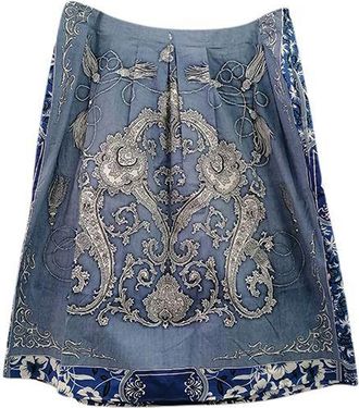 Etro Blue Cotton A-Line Skirt Size XL