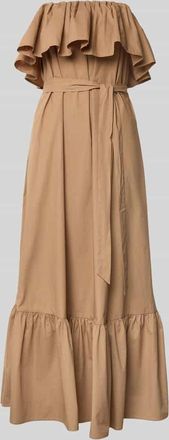 Essentiel Tailliertes Tr&auml;gerloses Kleid aus reiner Baumwolle in Mittelbraun, Gr&ouml;&szlig;e 34