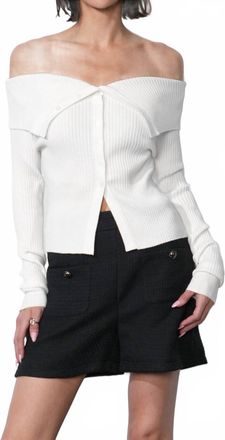 Greylin Linnea Button Down Off Shoulder Sweater Top In Ivory