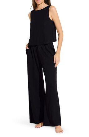 Eberjey High Waist Organic Linen Lounge Pants in Black at Nordstrom, Size X-Small