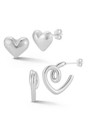 Glaze Jewelry Set of 2 Heart Stud & Huggie Hoop Earrings in Silver at Nordstrom Rack