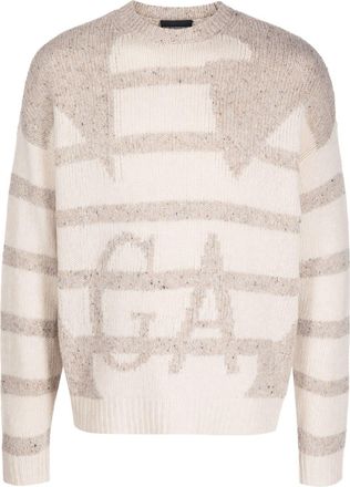 Emporio Armani intarsia-knit logo jumper - men - Polyamide/Virgin Wool - L - Neutrals