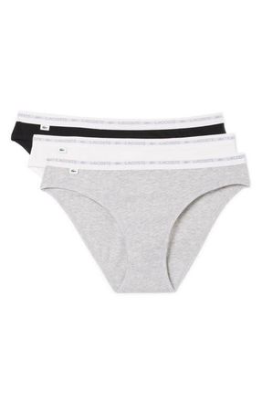 Lacoste 3-Pack Stretch Cotton Bikini Briefs in Black/White/Silver Chine at Nordstrom, Size Xx-Large