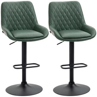 HOMCOM Bar Stools Set of 2 - Adjustable Bar Chairs 360&deg; Swivel for Kitchen Green | TJ Hughes