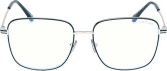 Tom Ford 56mm Square Optical Glasses in Shiny Teal Enamel /Palladium at Nordstrom