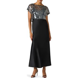 Steve Madden Myla Sequin Crop Top & Maxi Slipdress Set in Black at Nordstrom Rack, Size 10