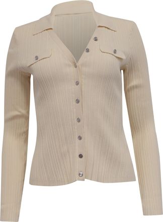 Maje Collared Ribbed-Knit Cardigan in Cream Viscose