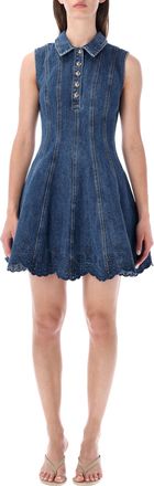 Self Portrait Denim Broderie Mini Dress