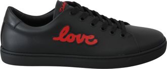 Dolce & Gabbana Black Leather Love Heart Sneakers Womens Shoes