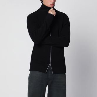 Maison Margiela Cardigan in maglia con zip in cotone e lana nero