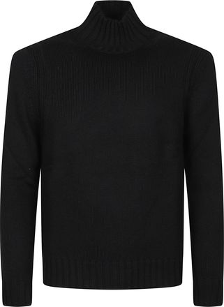 Ballantyne Plain Finely Knitted Ribbed Black Turtleneck Sweater