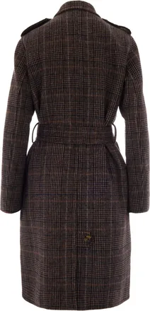 Liu Jo Womens Long Coat Camel Check Wool Polyester