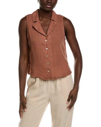 Bella Dahl Sleeveless Notch Collar Button Down Linen Shirt