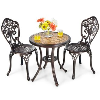 Costway Costway 3-Piece Patio Bistro Set Cast Aluminum Table & Chairs in Copper