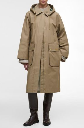 Barbour Maude Waterproof Jacket with Removable Hood in Military Brown/ancient Tartan at Nordstrom, Size 14