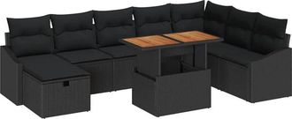 vidaXL Garden Sofa Set with Cushion 9 pcs Black Poly Rattan vidaXL