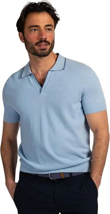 N-Z-A- NEW ZEALAND AUCKLAND V-hals poloshirt New Zealand lichtblauw dnokere rand boord