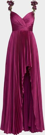 Mac Duggal Floral Strap Charmeuse High-Low Gown