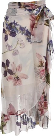 Ganni Ganni Mesh Ruffled Wrap Midi Skirt in Floral Print Polyamide