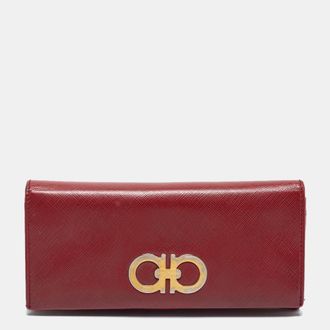 Ferragamo Red Leather Double Gancio Continental Wallet