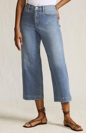 Lands End Recover Denim High Rise Wide Leg Crop Jeans in Beau Blue Stripe at Nordstrom, Size 12Short