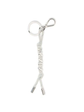 Prada Mens Keychain Speedrock Saffiano Leather White Recycled Polyamide Keyrings & Chains