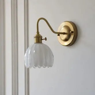 OEM Aplique De Pared Retro De Lat&oacute;n, Tubo Curvado En Forma De Flor Blanca, Ideal Para El Dormitorio, Mesita De Noche, Sala De Estar, Etc., Luz Blanca C&aacute;li