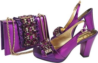 Generic Women Italian Design Elegant Shoes and Bag Set Wedding Party Elegant Casual Pumps Purple